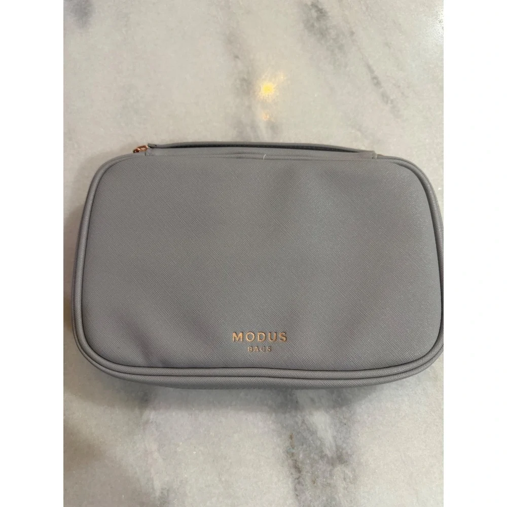 Modus Bags Jewelry Travel Organizer Case Grey Saffiano Vegan Leather Rose Gold